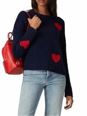 Rails Perci Navy Sweater with Red Hearts, Wool Blend, Small